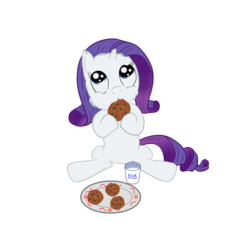 Size: 4000x4095 | Tagged: safe, artist:schnabsix, rarity, pony, unicorn, g4, absurd resolution, cookie, cute, female, filly, fluffy, looking up, milk, simple background, sitting, solo, transparent background