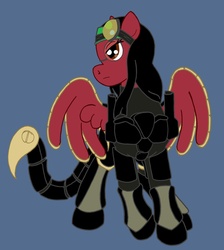 Size: 1024x1145 | Tagged: safe, artist:irkengeneral, oc, oc only, pegasus, pony, fallout equestria, armor, augmented tail, goggles, gothic apple, simple background, solo