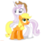 Size: 2200x2000 | Tagged: safe, artist:larsurus, part of a set, applejack, fleur-de-lis, earth pony, pony, unicorn, g4, accessory swap, duo, duo female, eyeshadow, female, height difference, high res, looking at each other, looking at someone, makeup, mare, part of a series, physique difference, simple background, slender, thin, transparent background, vector