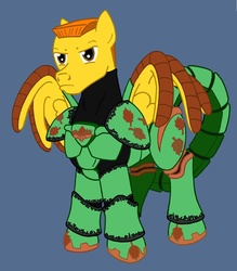 Size: 1024x1169 | Tagged: safe, artist:irkengeneral, oc, oc only, oc:colonel autumn leaf, pegasus, pony, fallout equestria, armor, enclave armor, fanfic, fanfic art, grand pegasus enclave, hooves, male, power armor, simple background, solo, stallion, wings