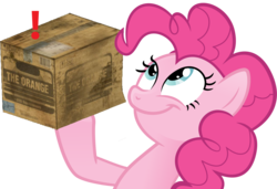 Size: 1110x759 | Tagged: safe, pinkie pie, earth pony, pony, g4, cardboard box, female, konami, look what pinkie found, mare, meme, metal gear, simple background, smiling, solo, transparent background