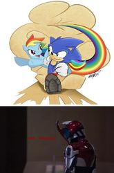 Size: 671x1015 | Tagged: safe, rainbow dash, pegasus, pony, g4, crossover, female, flying, irl, kamen rider, kamen rider kabuto, male, mare, photo, running, sonic the hedgehog, sonic the hedgehog (series)