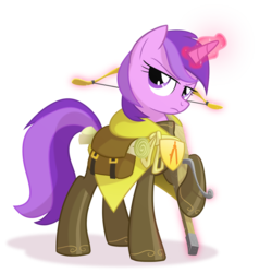 Size: 1900x2000 | Tagged: safe, artist:equestria-prevails, amethyst star, sparkler, pony, unicorn, g4, bow (weapon), crossbow, female, frown, glowing horn, horn, magic, mare, simple background, solo, telekinesis, transparent background
