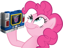 Size: 990x759 | Tagged: safe, pinkie pie, earth pony, pony, g4, duo, female, look what pinkie found, mare, meme, simple background, smiling, soundwave, transformers, transparent background