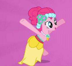 Size: 645x600 | Tagged: source needed, safe, artist:rainbowxrarity1, part of a set, pinkie pie, earth pony, pony, g4, alternate hairstyle, animated, bipedal, bridesmaid dress, clothes, dancing, dress, female, gif, mare, solo