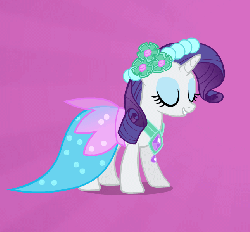 Size: 645x600 | Tagged: safe, artist:rainbowxrarity1, part of a set, rarity, pony, unicorn, g4, official, animated, bridesmaid dress, clothes, cute, dancing, dress, female, gif, happy, mare, purple background, simple background, solo