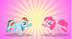 Size: 360x200 | Tagged: safe, artist:misterdavey, pinkie pie, rainbow dash, earth pony, pegasus, pony, cupcakes hd, fanfic:cupcakes, g4, abstract background, animated, better without context, dancing, duo, duo female, female, gif, mare