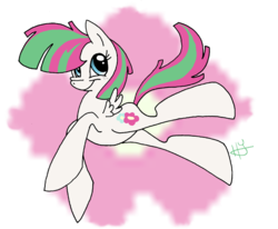 Size: 750x618 | Tagged: safe, artist:lunardawn, blossomforth, pegasus, pony, g4, cutie mark background, female, flying, mare, simple background, smiling, solo, transparent background
