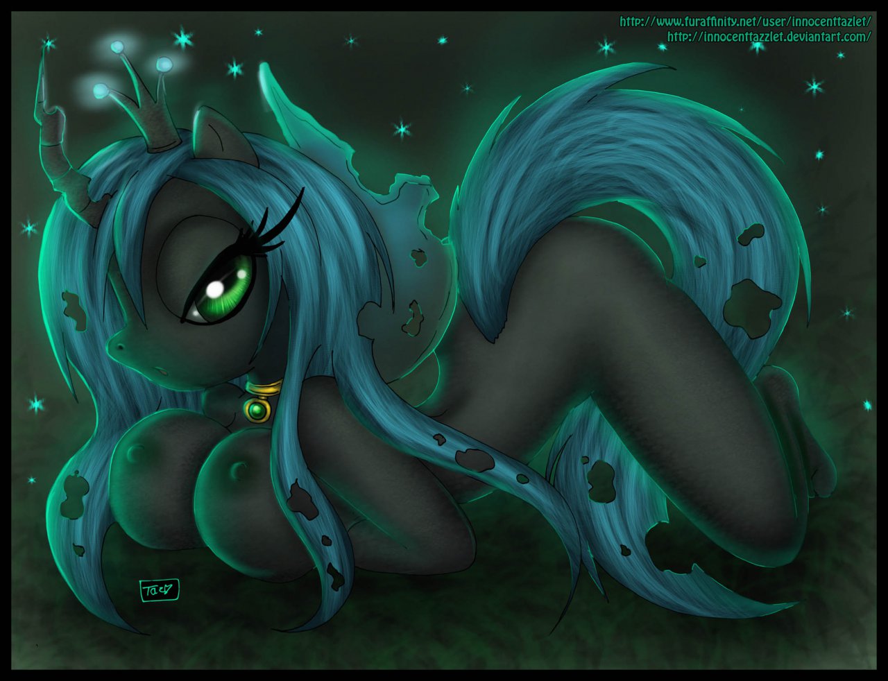 questionable, artist:innocenttazlet, queen chrysalis, anthro, breasts, bust...