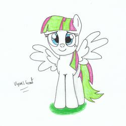 Size: 4501x4501 | Tagged: safe, artist:ulyssesgrant, blossomforth, pegasus, pony, g4, absurd resolution, female, mare, smiling, solo, spread wings, traditional art, wings