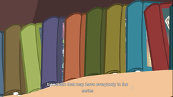 Size: 1366x768 | Tagged: safe, screencap, g4, read it and weep, bloodbath, book, daring do book, no pony, youtube caption