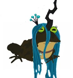 Size: 536x576 | Tagged: safe, queen chrysalis, frog, g4, female, futurama, hypnotoad, male, simple background, solo, species swap, white background
