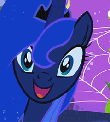 Size: 245x271 | Tagged: safe, screencap, princess luna, alicorn, pony, g4, luna eclipsed, season 2, adorkable, animated, animation error, cute, dork, excited, female, gif, huzzah, looking at you, lunabetes, mare, night, solo, spread wings, talking, wings