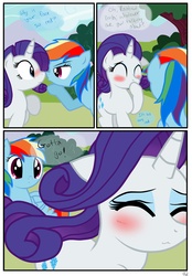 Size: 1741x2500 | Tagged: safe, artist:pyruvate, rainbow dash, rarity, pegasus, pony, unicorn, comic:the usual, g4, :3, blushing, comic, duo, duo female, female, mare, ponyville