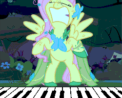 Size: 500x400 | Tagged: safe, edit, edited screencap, screencap, fluttershy, pegasus, pony, g4, the best night ever, angry, animated, clothes, dress, female, flutterrage, gala dress, gif, mare, musical instrument, piano, solo