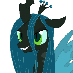 Size: 300x300 | Tagged: safe, artist:tomdantherock, queen chrysalis, changeling, changeling queen, g4, animated, blinking, fangs, female, frown, gif, simple background, smiling, solo, transparent background