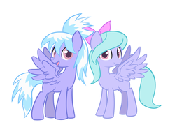 Size: 1280x985 | Tagged: safe, artist:solar-slash, artist:willdrawforfood1, cloudchaser, flitter, pegasus, pony, g4, duo, duo female, female, mare, siblings, simple background, sisters, smiling, white background
