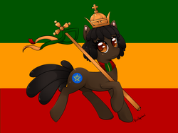 Size: 3200x2400 | Tagged: safe, artist:newvagabond, earth pony, pony, abstract background, ethiopia, female, flag, high res, mare, nation ponies, ponified, rastafari, solo