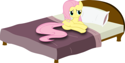 Size: 10000x5040 | Tagged: safe, artist:up1ter, fluttershy, pegasus, pony, g4, absurd resolution, bed, blanket, butt, female, flutterbutt, frown, mare, on side, pillow, plot, simple background, solo, transparent background, vector