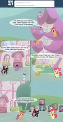 Size: 850x1650 | Tagged: safe, apple bloom, scootaloo, spike, sweetie belle, dragon, earth pony, pegasus, pony, unicorn, ask terry, g4, cutie mark crusaders, female, filly, male, spikelets, sweetie real, team marky getters, terry, weapon