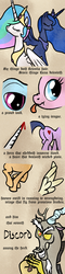 Size: 600x2500 | Tagged: safe, artist:arrkhal, discord, princess celestia, princess luna, alicorn, pony, g4, bible, butt, female, mare, plot, scrunchy face, tongue out