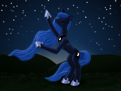 Size: 1200x900 | Tagged: safe, artist:arrkhal, princess luna, alicorn, pony, g4, eyes closed, female, mare, night, rearing, solo, stars