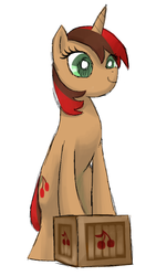 Size: 584x1109 | Tagged: safe, artist:needsmoarg4, cherry spices, pony, unicorn, g4, crate, female, mare, redesign, simple background, solo, white background