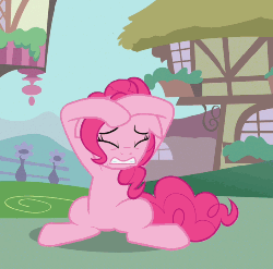 Size: 505x500 | Tagged: safe, screencap, pinkie pie, earth pony, pony, a friend in deed, g4, season 2, animated, cowering, eyes closed, female, gif, mare, ponyville, solo