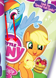 Size: 320x445 | Tagged: safe, applejack, rainbow dash, earth pony, pegasus, pony, g4, dat ass, eyes on the prize, female, implied appledash, implied lesbian, implied shipping, looking at butt, mare, meme, merchandise