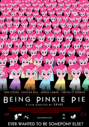 Size: 2494x3561 | Tagged: safe, artist:areyesram, pinkie pie, pony, g4, being john malkovich, crowd, high res, looking at you, mask, movie poster, simple background, smiling, smiling at you