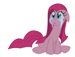 Size: 10000x7500 | Tagged: safe, artist:alexpony, pinkie pie, earth pony, pony, g4, .psd available, absurd resolution, crying, cute, cuteamena, female, floppy ears, mare, open mouth, pinkamena diane pie, sad, simple background, sitting, solo, transparent background, underhoof, vector