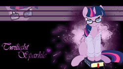 Size: 1920x1080 | Tagged: safe, artist:bluedragonhans, artist:brianblackberry, edit, twilight sparkle, pony, unicorn, g4, bedroom eyes, book, bottomless, clothes, female, glasses, grin, looking at you, mare, partial nudity, shirt, sitting, smiling, solo, wallpaper, wallpaper edit