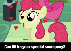 Size: 898x648 | Tagged: safe, edit, edited screencap, screencap, apple bloom, earth pony, pony, g4, caption, female, filly, heart, solo, special somepony