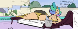Size: 1316x489 | Tagged: safe, artist:ross irving, princess celestia, human, g4, fat, humanized, swimming pool, swimsuit