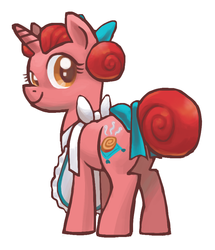 Size: 761x886 | Tagged: safe, artist:needsmoarg4, cinnamon breeze, pony, unicorn, g4, apron, clothes, female, hair bow, mare, rear view, redesign, simple background, solo, tail bow, white background