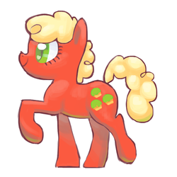 Size: 800x800 | Tagged: safe, artist:needsmoarg4, crimson gala, red gala, earth pony, pony, g4, apple family member, colored pupils, female, mare, raised hoof, redesign, simple background, smiling, solo, white background