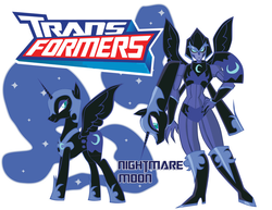 Size: 900x695 | Tagged: safe, artist:inspectornills, nightmare moon, alicorn, pony, robot, g4, crossover, female, self paradox, simple background, transformares, transformerfied, transformers, transformers animated, white background