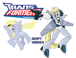 Size: 900x695 | Tagged: safe, artist:inspectornills, derpy hooves, pegasus, pony, robot, g4, crossover, female, mare, simple background, transformares, transformerfied, transformers, transformers animated, white background
