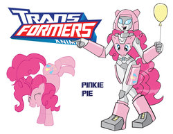 Size: 900x695 | Tagged: safe, artist:inspectornills, pinkie pie, robot, g4, balloon, crossover, female, pinkie bot, simple background, transformares, transformerfied, transformers, transformers animated, white background