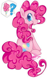 Size: 639x1026 | Tagged: safe, artist:ambunny, pinkie pie, earth pony, pony, g4, cotton candy, cute, diapinkes, female, food, mare, nom, pictogram, question mark, simple background, sitting, solo, transparent background