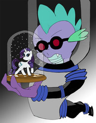 Size: 900x1151 | Tagged: artist needed, source needed, safe, rarity, spike, dragon, pony, unicorn, g4, batman, batman the animated series, crossover, female, goggles, male, mare, mr. freeze, ship:sparity, shipping, straight