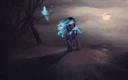 Size: 1280x800 | Tagged: dead source, safe, artist:fruitbloodmilkshake, oc, oc only, bird, pegasus, pony, female, mare, raised hoof, scenery, solo, tree, windswept mane