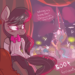 Size: 600x600 | Tagged: source needed, safe, artist:clockworkquartet, octavia melody, earth pony, semi-anthro, ask lady octavia, g4, ask, cello, concert, crowd, female, microphone, musical instrument, stage