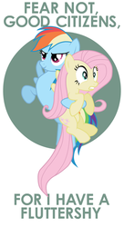 Size: 500x916 | Tagged: artist needed, safe, fluttershy, rainbow dash, pegasus, pony, g4, caption, duo, duo female, female, holding a pony, mare, surprised, text