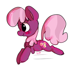 Size: 800x800 | Tagged: safe, artist:clockworkquartet, cheerilee, earth pony, pony, g4, blushing, female, heart eyes, leaping, mare, simple background, smiling, solo, white background, wingding eyes