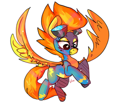 Size: 900x800 | Tagged: safe, artist:clockworkquartet, spitfire, pegasus, pony, g4, clothes, female, flying, goggles, heart eyes, mare, simple background, smiling, solo, spread wings, uniform, white background, wingding eyes, wings, wonderbolts uniform