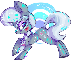 Size: 546x460 | Tagged: safe, artist:clockworkquartet, silver spoon, earth pony, pony, g4, abstract background, blushing, female, filly, smiling, smirk, solo