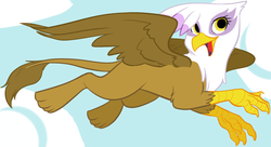 Size: 1490x809 | Tagged: safe, artist:php27, gilda, griffon, g4, cloud, cute, female, flying, gilda is amused, gildadorable, happy, open mouth, open smile, sky, smiling, solo, spread wings, wings
