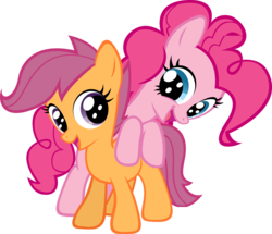 Size: 2447x2100 | Tagged: safe, artist:red-poni, pinkie pie, scootaloo, earth pony, pegasus, pony, g4, cute, diapinkes, duo, duo female, female, filly, high res, mare, simple background, smiling, transparent background
