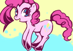 Size: 696x492 | Tagged: safe, artist:moyamoya kuroi, pinkie pie, earth pony, pony, g4, abstract background, female, mare, pixiv, pronking, smiling, solo